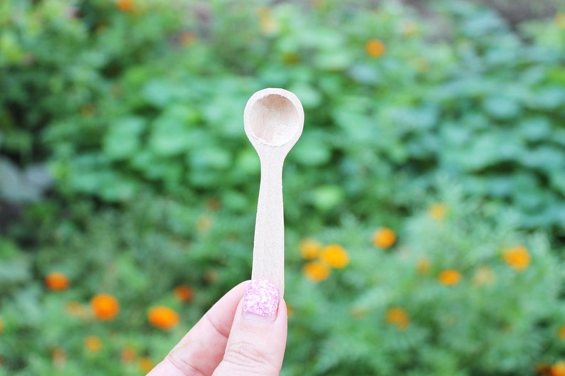 Set of 2 handmade small wooden mini spoons for spices 3 inches natural eco friendly made of beech wood image 5