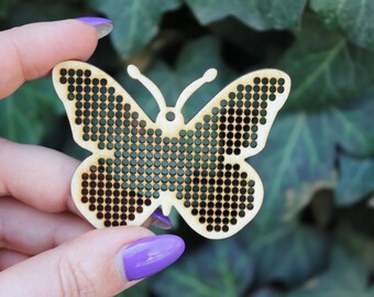 SET OF 5 - Butterfly Cross stitch pendant blank - blanks Wood Needlecraft Pendant - wooden christmas ornament