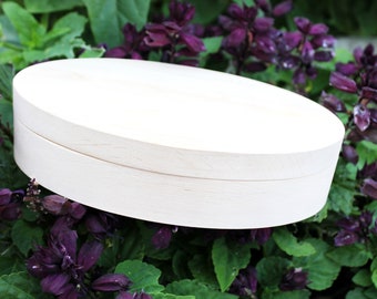 Oval unfinished wooden box 6.9 inches x 4.2 inches - eco-friendly - made from alder wood - oblong box on magnets