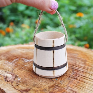 Wooden unfinished small bucket with a handle - 2.2 inch, wooden ecofriendly bucket - village house decor