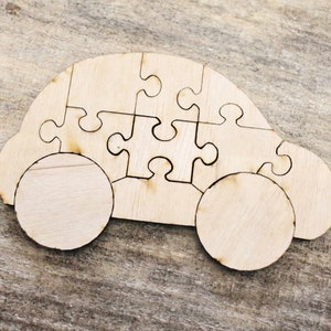 Car-puzzle blank - 3.7 inch - do it yourself puzzle - laser cut puzzle blank - Wooden Puzzle - 11 pieces