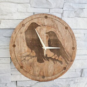 Wooden clock Crows chestnat color 310 mm 12.2 inches light and ready to ship handmade clock Silent clock mechanism image 1