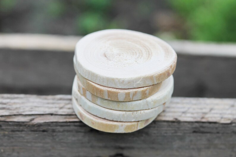 Set of 5 Unfinished wooden slices 35-40 mm 1.4-1.6 inches wooden slice natural eco friendly made of spruce wood image 8