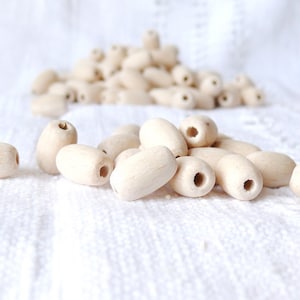8x15 mm Perlas ovaladas de madera inacabadas 50 piezas - respetuoso del medio ambiente