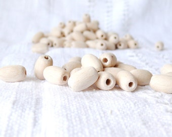 8x15 mm Unfinished wooden oval beads 50 pcs - eco friendly