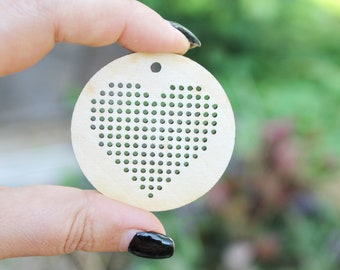 Cross stitch heart in circle pendant blank - Needlecraft Pendant, Necklace or Earrings - wooden cross stitch blank