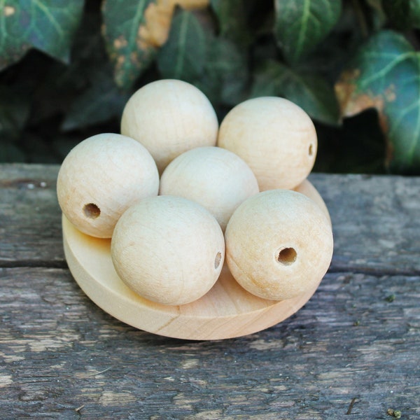 36-37 mm Wooden round beech beads 25 pcs - natural eco friendly