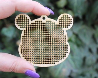 Bear Cross stitch pendant blank - blanks Wood Needlecraft Pendant - wooden christmas ornament