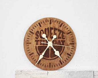Wooden clock "Squeeze the day" - chestnut color - 310 mm - 12.2 inches - handmade clock - Silent clock mechanism