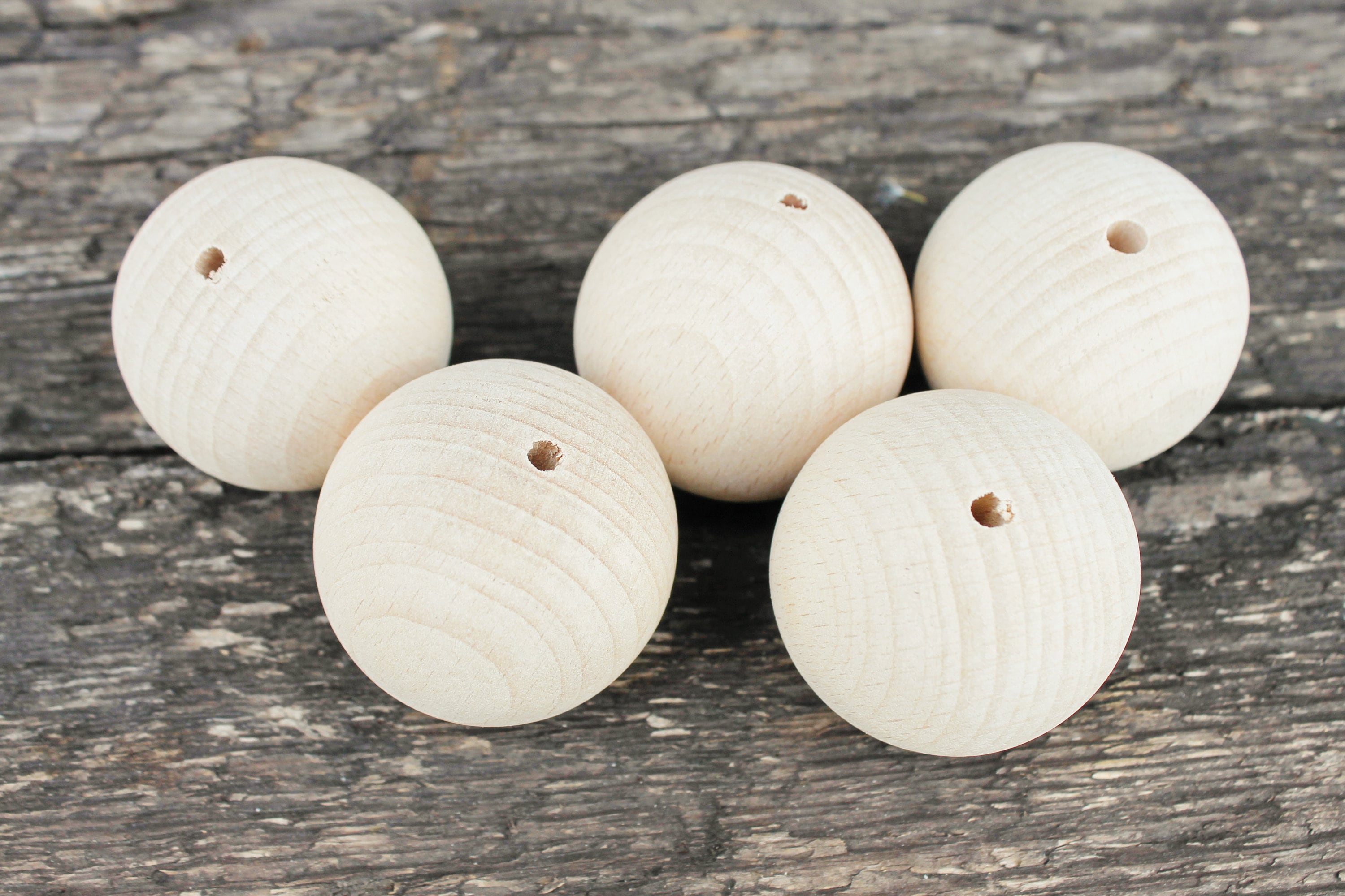 10 pièces JOWE® Boules en bois de hêtre sans perçage, Diamètre 60 mm - Billes en bois made in Austria