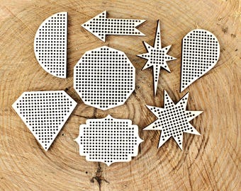 刺繍用ブランク8枚セット - レーザーカット木製シェイプ（ステッチプロジェクト用） - ブランク木製ニードルクラフトペンダント