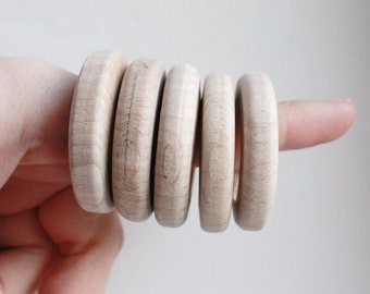 Anneaux en bois bruts - 40 mm (1,57") - naturels respectueux de l'environnement - 5 pcs - fabriqués à partir de hêtre