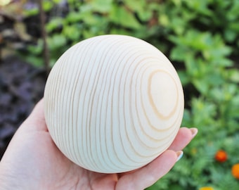 Bola grande de madera de pino de 100 mm (3,9 pulgadas) - Madera maciza - SIN agujero - Natural y ecológica