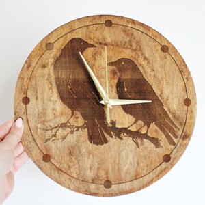 Wooden clock Crows chestnat color 310 mm 12.2 inches light and ready to ship handmade clock Silent clock mechanism image 4