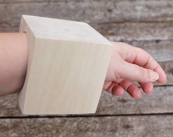 90 mm BIGest Wooden square bangle unfinished - natural eco friendly - Linden wood