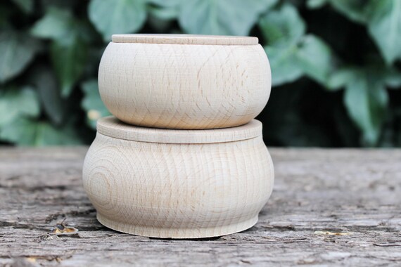Scatola Porta Anelli Rotonda In Legno Di Faggio – 3 Pezzi, Con Coperchio, Per Fedi E Gioielli, Regalo Per Matrimoni E Anniversari