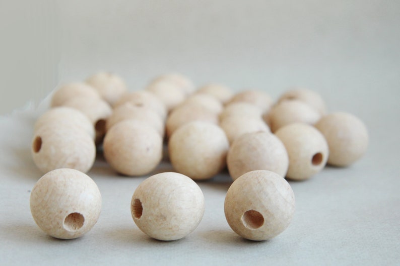 25 mm Wooden beads 50 pcs big hole 8 mm natural eco friendly image 2