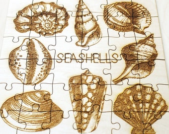 Wooden puzzle - Sea Shells - kids adult puzzle - laser cut puzzle blank 9.8 inch - Wooden Puzzle - engraving puzzle - made of plywood