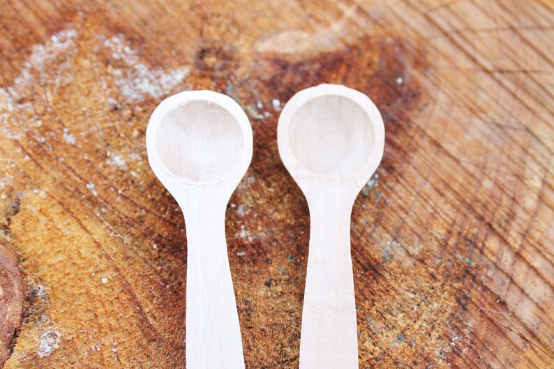 Set of 2 handmade small wooden mini spoons for spices 3 inches natural eco friendly made of beech wood image 2