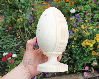 Big Wooden egg 200 mm - 7.9 inches - unfinished natural eco friendly - made of spruce wood