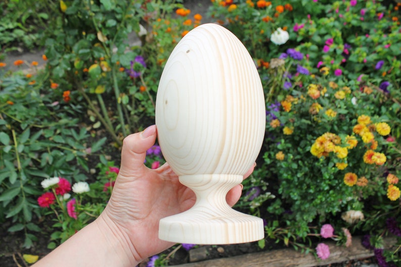 Big Wooden egg 200 mm 7.9 inches unfinished natural eco friendly made of spruce wood image 1