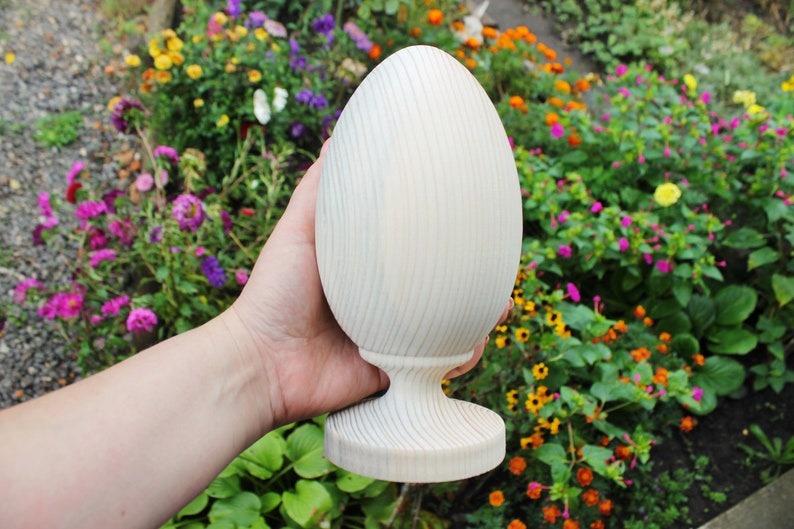 Big Wooden egg 200 mm 7.9 inches unfinished natural eco friendly made of spruce wood image 3