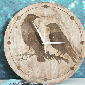 Wooden clock Crows chestnat color 310 mm 12.2 inches light and ready to ship handmade clock Silent clock mechanism image 8