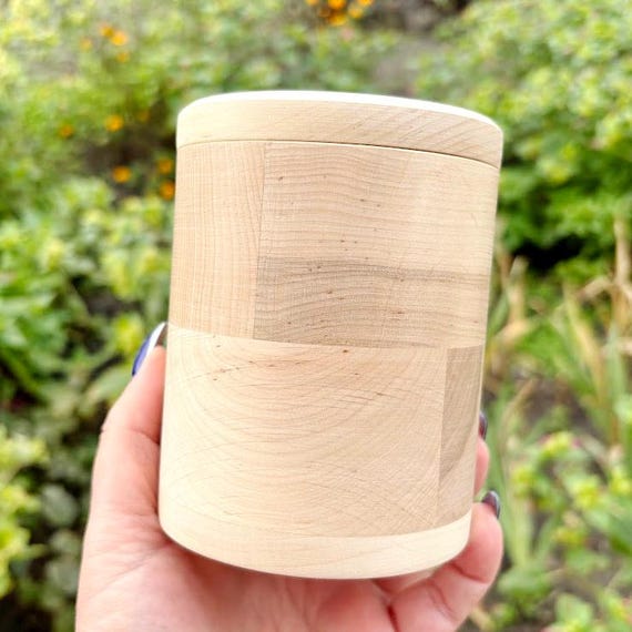 Round unfinished wooden box with loose lid – natural alder wood storage box 85x120 mm – eco friendly craft box – handmade container