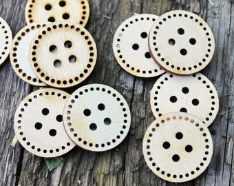 Set of 10 unfinished laser cut round buttons 30 mm (1.2 inches), 20 mm (0.8 inches), 15 mm (0.6 inches) - made of plywood