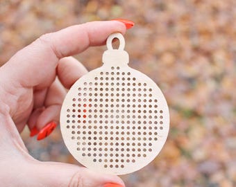 Weihnachtskugel-Kreuzstichrohling, Holzstickerei-Ornament, unfertiger Kugelanhänger, DIY-Nadelbasteldekoration, lasergeschnitten