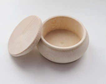 65 mm round unfinished wooden box - with cover - natural, eco friendly - DZ