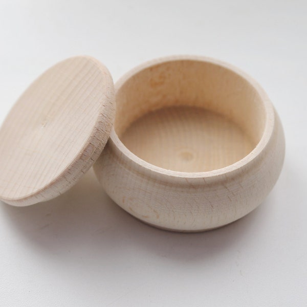 65 mm round unfinished wooden box - with cover - natural, eco friendly - DZ