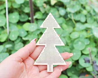 Sapin de Noël - Grande découpe de point de croix 122 mm (4,8 pouces) - découpes Pendentif couture en bois, découpe de point de croix en bois