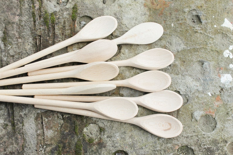 Set of 2 handmade wooden spoons 6.3 inches natural eco friendly made of beech wood image 3