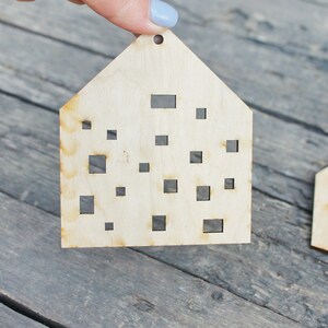 Set of 6 Wooden houses Laser Cut unfinished blank 3.9 inches Home Decor Laser cut wood plywood image 10