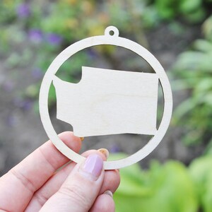 Washington state hanger - Laser Cut - onafgewerkte blanco - 3,1 inch - Washington Map Inside Circle
