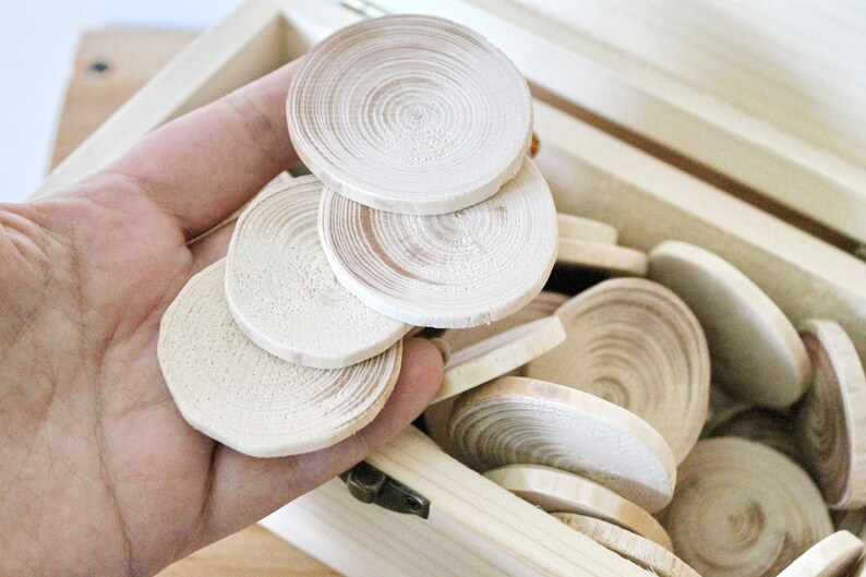 Set of 5 Unfinished wooden slices 35-40 mm 1.4-1.6 inches wooden slice natural eco friendly made of spruce wood image 3