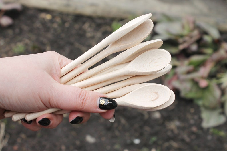 Set of 2 handmade wooden spoons 6.3 inches natural eco friendly made of beech wood image 2