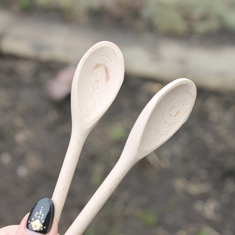 Set of 2 handmade wooden spoons 6.3 inches natural eco friendly made of beech wood image 1