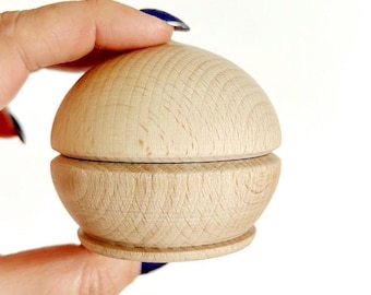Caja redonda de madera de haya de 70 x 50 mm – Contenedor de almacenamiento de madera natural hecho a mano – Joyero sin terminar – Caja de regalo ecológica – Material para manualidades
