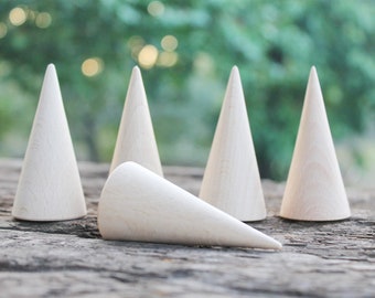 Set of 5 - Big Wooden cones 65x35 mm 5 pcs - eco friendly - CONES - without holes - beech wood