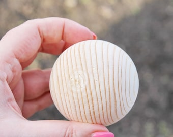 60 mm big wooden bead (wooden ball) WITHOUT hole - natural eco friendly - spruce wood