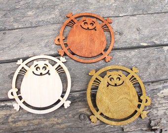 Cats wooden coasters 110 mm - 4.3 inches - Modern coasters - Handmade coasters