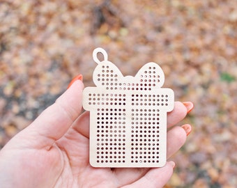 Cadeau de Noël au point de croix - Cadeau de sapin de Noël - Blanc de point de croix 3,3 pouces - Décoration de Noël en bois