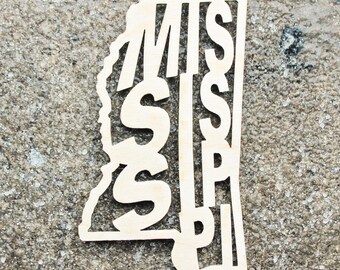 Inscription de l'état du Mississippi/pendentif/porte-clés/ébauches de point de croix - Découpe au laser - ébauche inachevée - Forme de carte du Mississippi