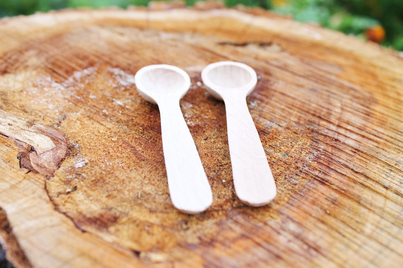Set of 2 handmade small wooden mini spoons for spices 3 inches natural eco friendly made of beech wood image 3