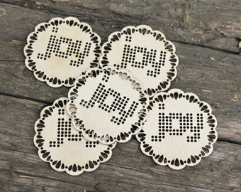 SET OF 5 - Joy Cross stitch pendant blank - blanks Wood Needlecraft Pendant, wooden cross stitch blank - New year