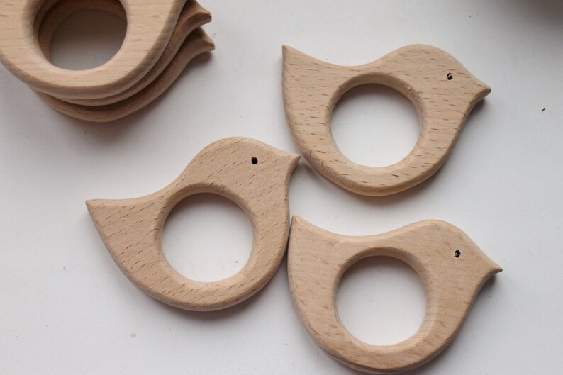 Bird-teether, natural, eco-friendly Natural Wooden Toy Teether Handmade wooden teether image 3