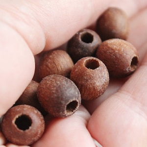 13 mm Wooden textured beads 50 pcs with big hole 5 mm natural, ECO-FRIENDLY beads boiled in olive oil image 2