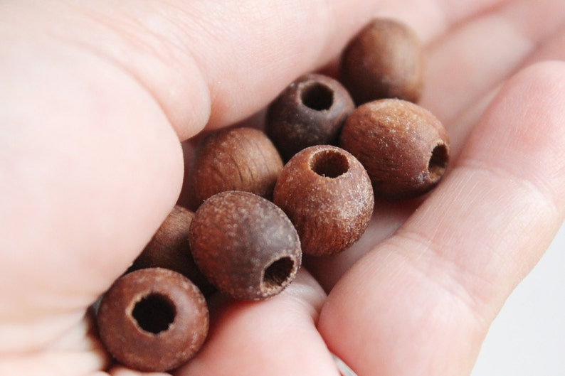 13 mm Wooden textured beads 50 pcs with big hole 5 mm natural, ECO-FRIENDLY beads boiled in olive oil image 2